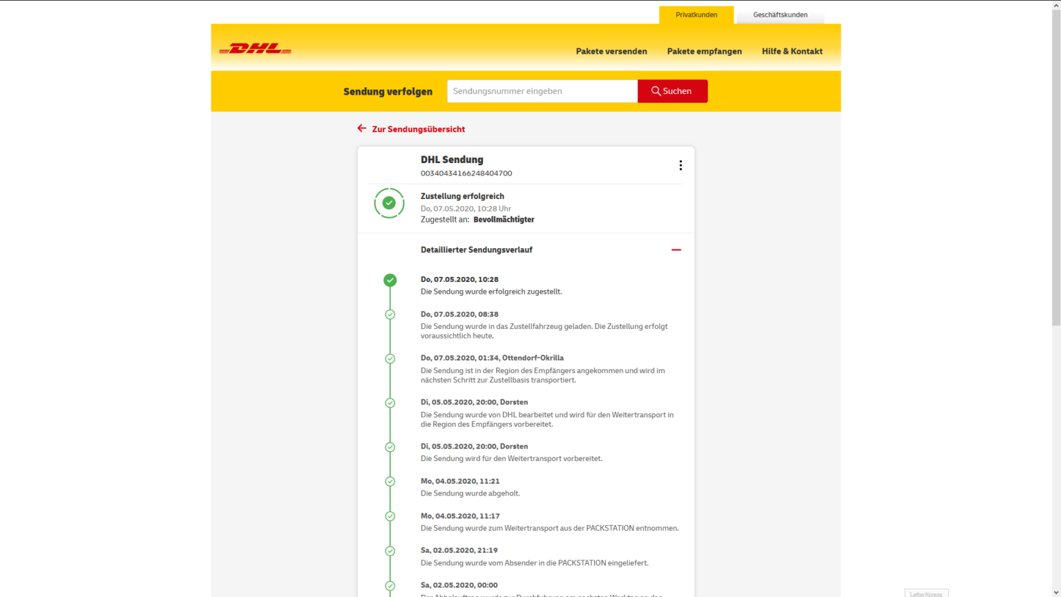 DHL Sendungsverfolgung marcoklass.de